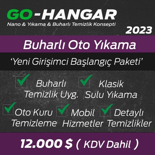 GO-HANGAR Buharlı Oto Yıkama Yatırım Başlangıç Paketi 12.000 $